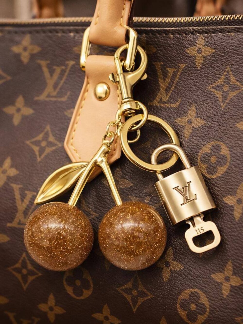 Louis Vuitton Authentic Gold Padlock 🔑 Key + Stylish Bag Unbranded Cherry Charm